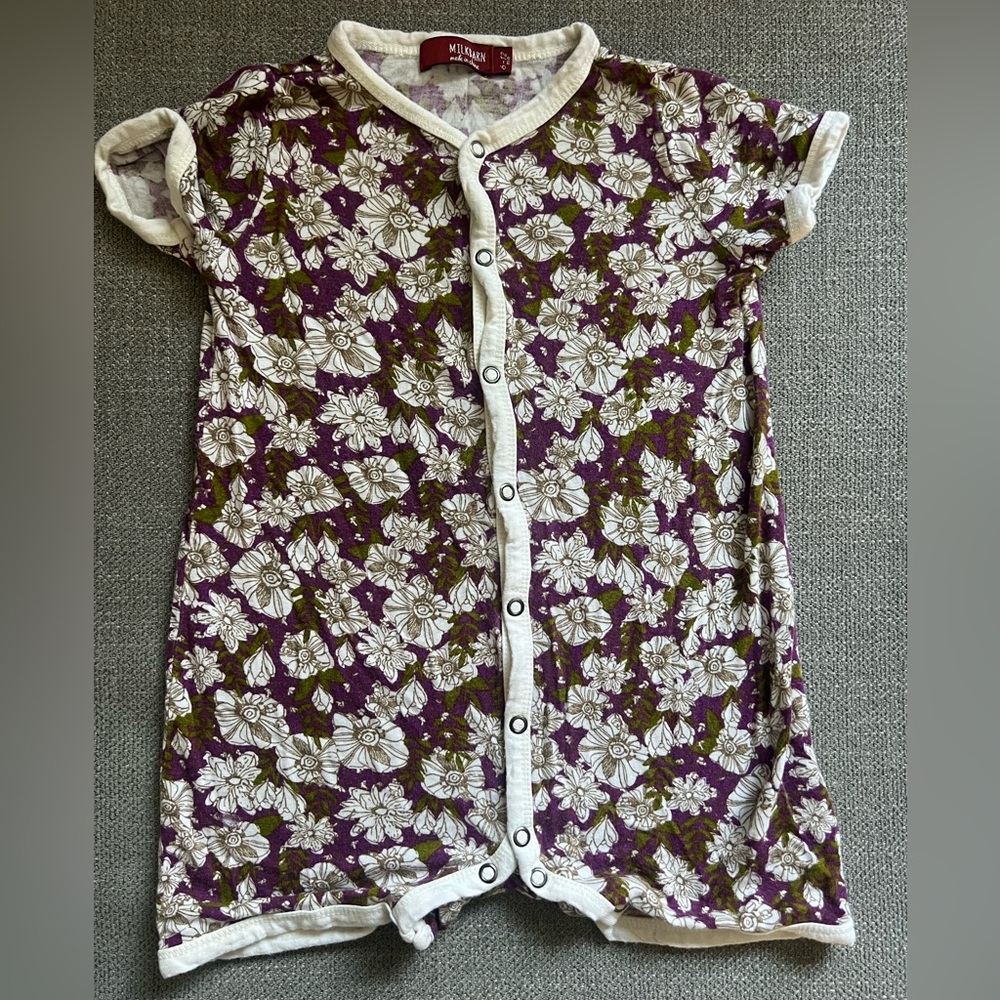 Milkbarn Purple and White Floral Romper